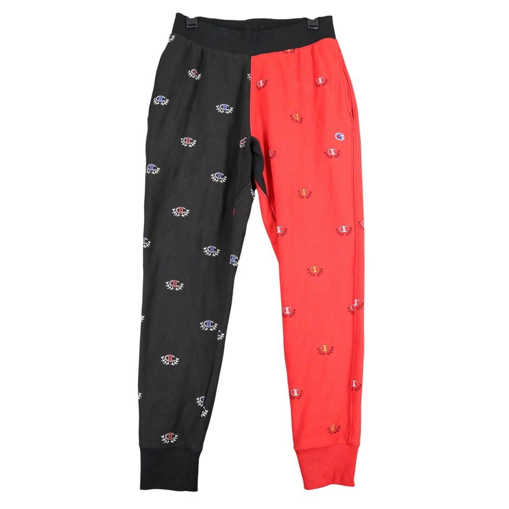 Champion Reverse Weave Split Color All Over Logo Jogger Sweatpants Red Mens M